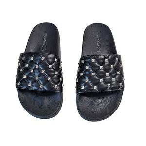 Madden Girl Black Quilted Studded Slide Sandals Womens Size 6 Silver Studs Edgy
